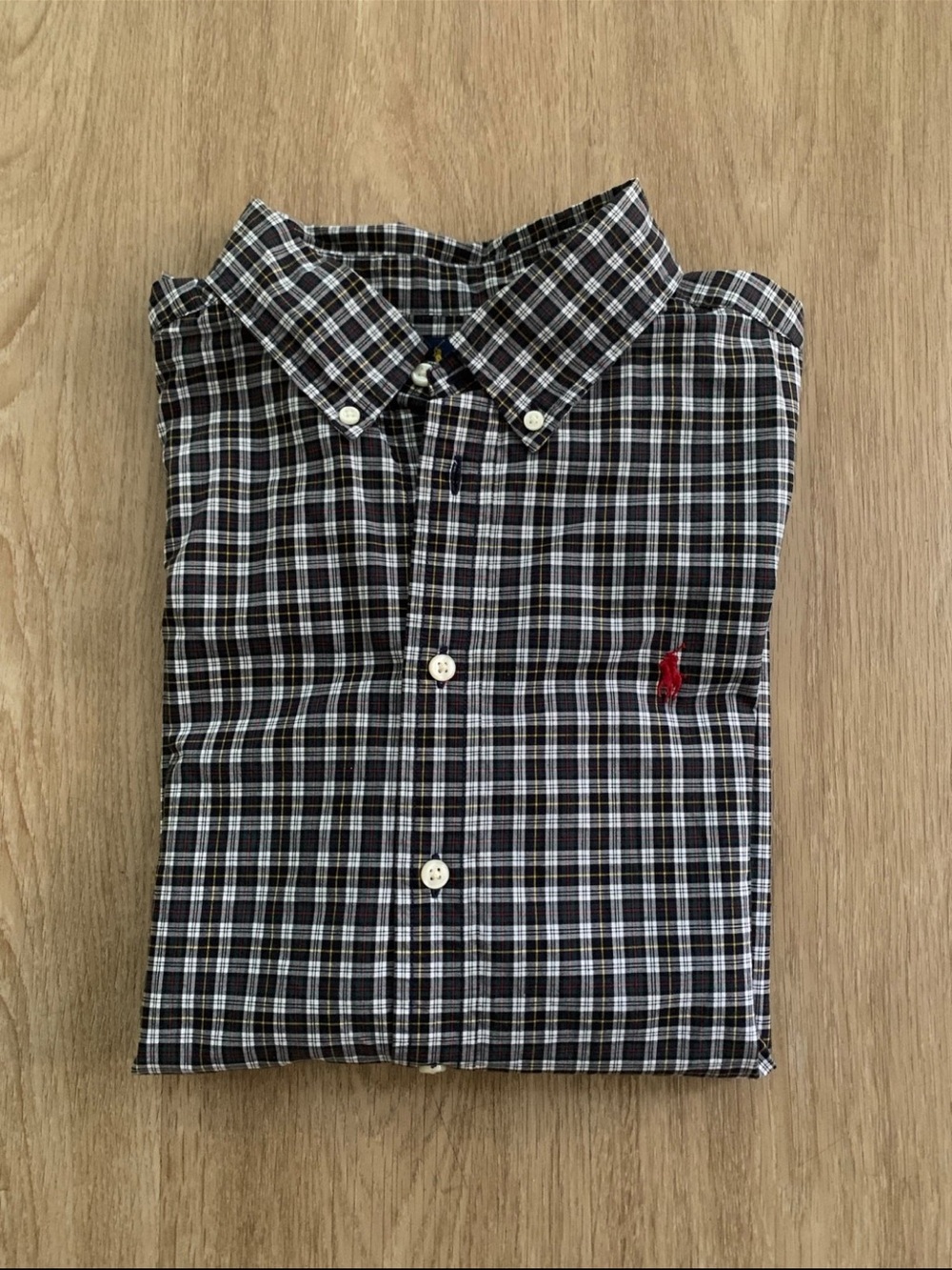 Polo by Ralph Lauren Black & White Plaid Button-Down Shirt with Red Logo